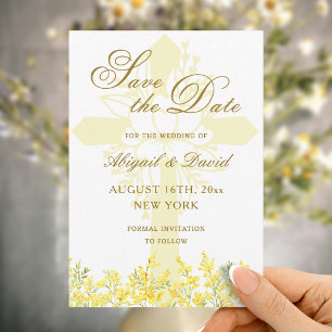 Faire-part de mariage religieux Mimosa jaune