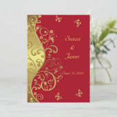 Faire-part de mariage--Remous d'or et 5x7 rouge (Debout devant)
