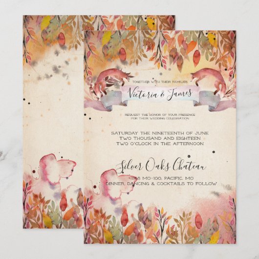 Faire-part de mariage Renards Vintage (Devant / Derrière)