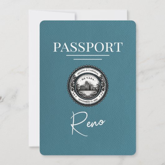 Faire-part de mariage Reno Passport turquoise (Dos)