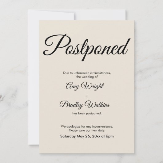 Faire-part de Mariage reporté à la date de remise (Devant)