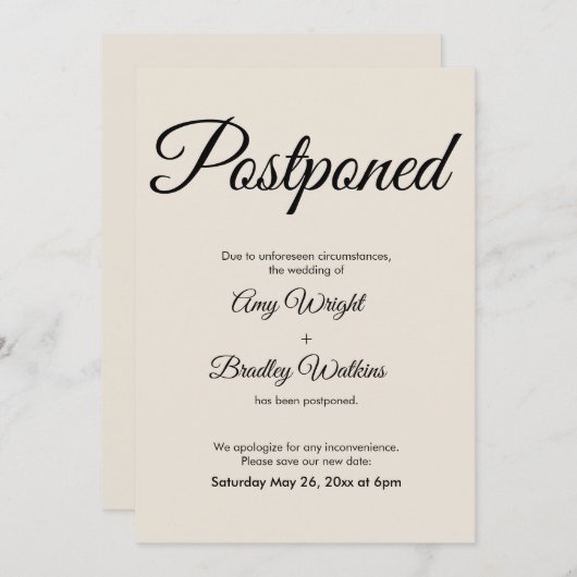 Faire-part de Mariage reporté à la date de remise (Devant / Derrière)