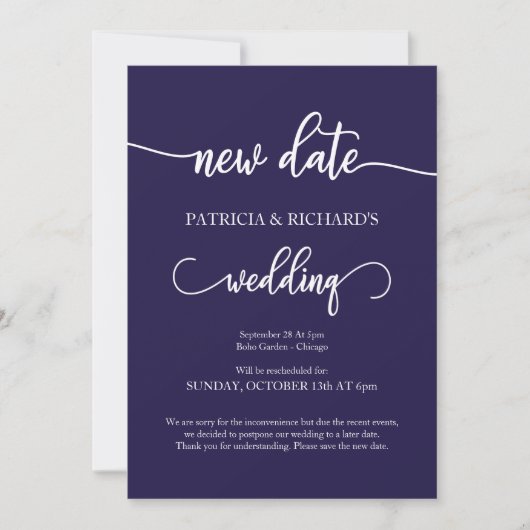 Faire-part de mariage reporté à une nouvelle date (Devant)