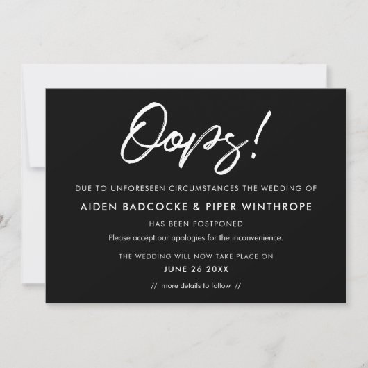 Faire-part de mariage reporté en typographie moder (Devant)