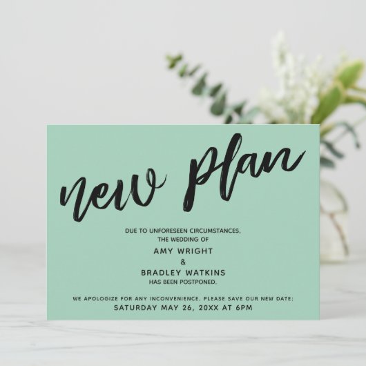 Faire-part de mariage reporté Vert "Nouveau Plan" (Debout devant)