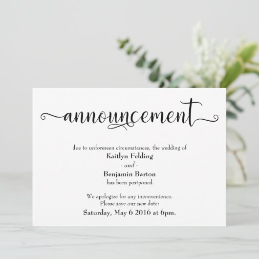 Faire-part de mariage retardé de calligraphie (Debout devant)