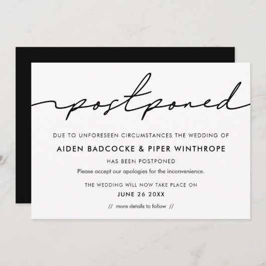 Faire-part de mariage retardé écrit à la main mode (Devant / Derrière)