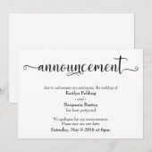 Faire-part de mariage retardé en calligraphie (Devant / Derrière)