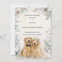 Faire-part de mariage Retriever doré Hiver enneigé