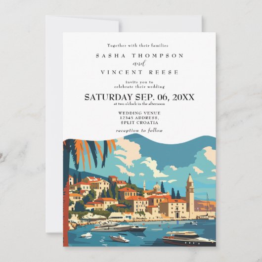 Faire-part de mariage rétro à Split en Croatie (Devant)