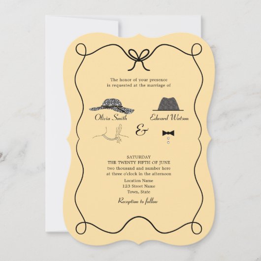 Faire-part de mariage rétro avec code QR (Devant)