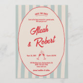 Faire-part de mariage rétro avec écriture rouge et (Devant)