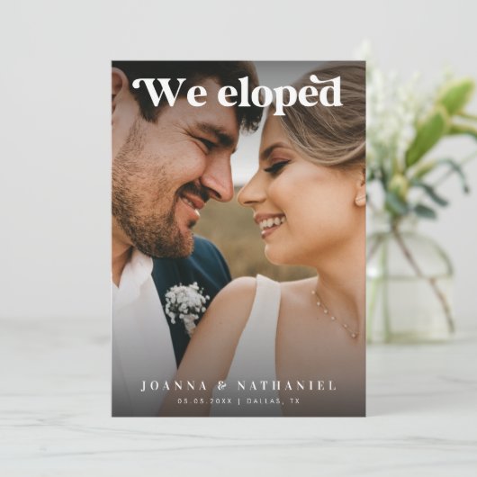 Faire-part de mariage rétro élégant en noir et bla (Debout devant)