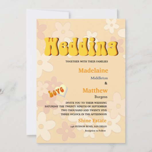 Faire-part de mariage Retro les années 70 Flower P (Dos)