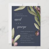 Faire-part de mariage rétro marine olive feuillage (Devant)