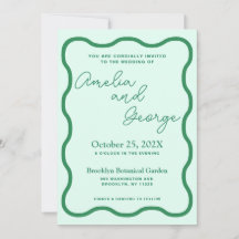 Faire-part de mariage rétro Mint Wavy