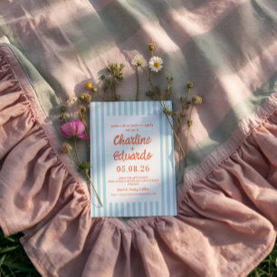 Faire-part de mariage rétro Pastel rayé