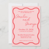 Faire-part de mariage rétro rose (Devant)