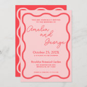 Faire-part de mariage rétro rose (Devant / Derrière)