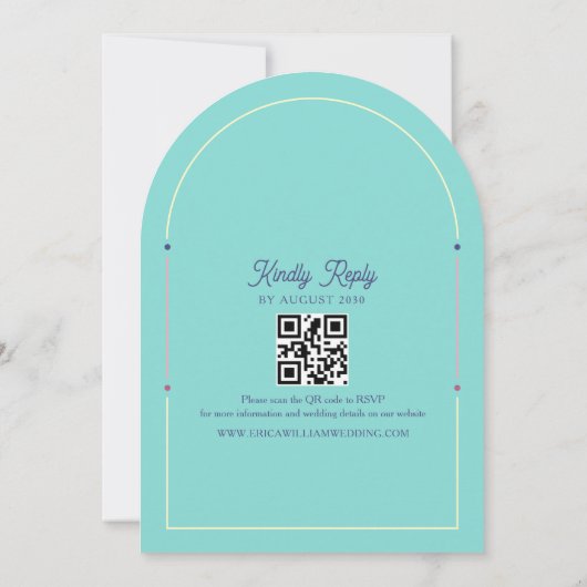 Faire-part de mariage rétro rose jaune avec code Q (Dos)