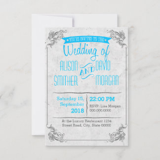Faire-part de mariage rétro vintage bleu clair