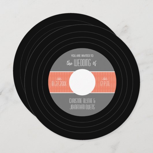 Faire-part de mariage Retro Vinyl Record (Devant / Derrière)