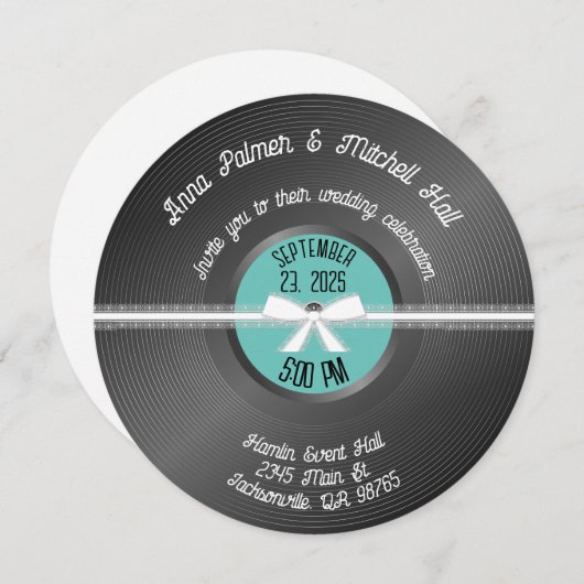 Faire-part de mariage Retro Vinyl Record (Devant / Derrière)