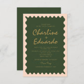 Faire-part de mariage Retro Wavy Green Peach Paste (Devant / Derrière)