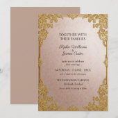 Faire-part de mariage rococo or rose poudré (Devant / Derrière)
