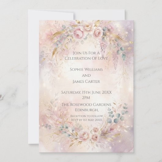 Faire-part de mariage Romance Florale Rose (Devant)