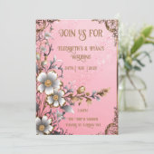 Faire-part de mariage Romance Florale Rose Fantais (Debout devant)