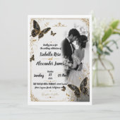 Faire-part de mariage Romance Papillon Doré (Debout devant)