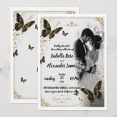 Faire-part de mariage Romance Papillon Doré (Devant / Derrière)