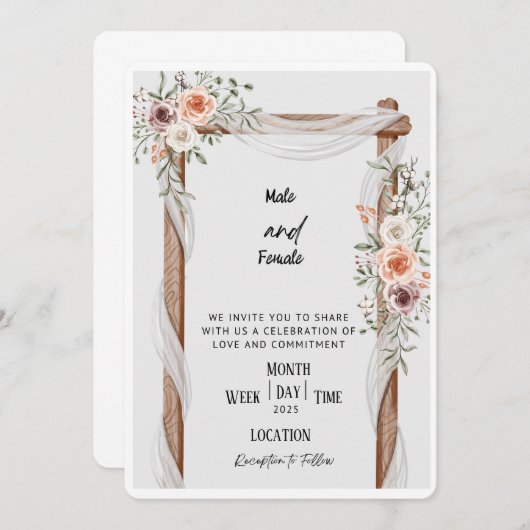 Faire-part de mariage romantique (Devant / Derrière)