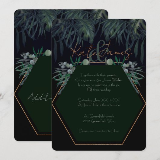 Faire-part de mariage romantique à verdure illustr (Devant / Derrière)