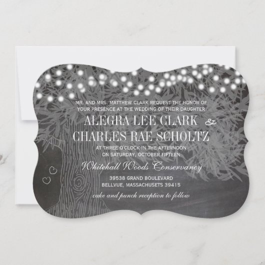Faire-part de mariage romantique arbre forêt table (Devant)