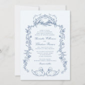 Faire-part de mariage romantique au cygne bleu fan (Devant)