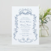 Faire-part de mariage romantique au cygne bleu fan (Debout devant)