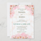 Faire-part de mariage romantique aux fleurs roses (Devant)