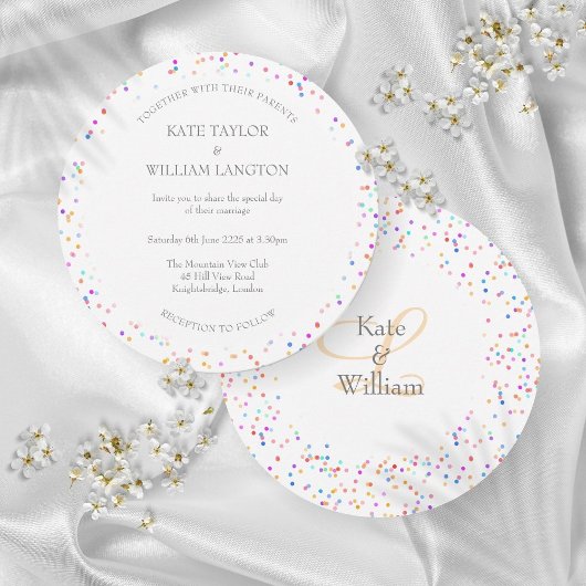Faire-part de mariage romantique avec confettis ar