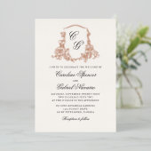Faire-part de mariage romantique avec monogramme f (Debout devant)