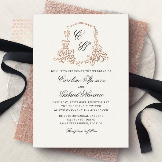 Faire-part de mariage romantique avec monogramme f