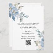 Faire-part de mariage romantique bleu et blanc (Devant / Derrière)