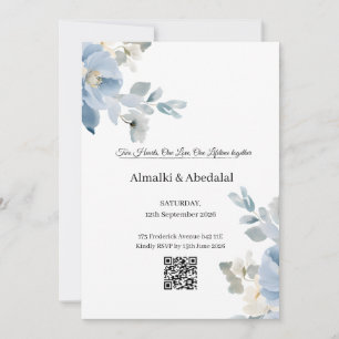 Faire-part de mariage romantique bleu et blanc