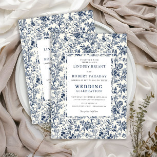 Faire-part de mariage romantique bleu toile frança