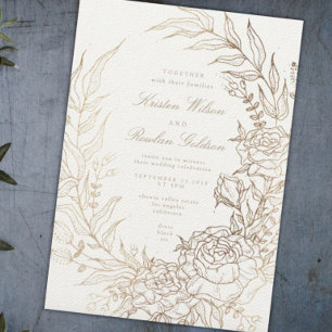 Faire-part de mariage romantique de couronnes d'or