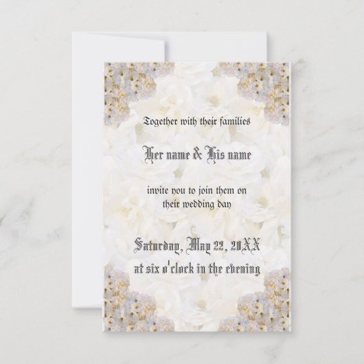 Faire-part de mariage romantique de roses blanches (Devant)
