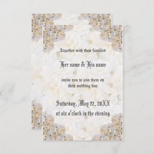 Faire-part de mariage romantique de roses blanches (Devant / Derrière)