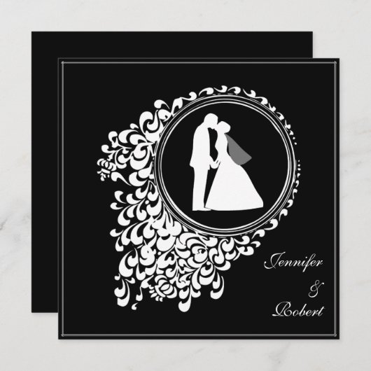 Faire-part de mariage romantique de silhouette de (Devant / Derrière)