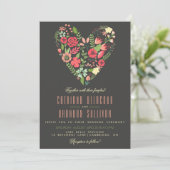 Faire-part de mariage romantique du coeur floral (Debout devant)